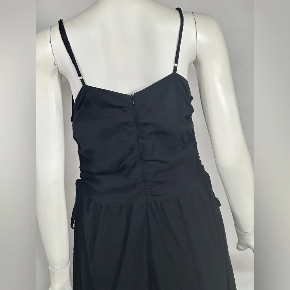 Nation LTD Black Rooshed Cotton/Linen Dress with side slit and pockets Size M - Picture 11 of 15